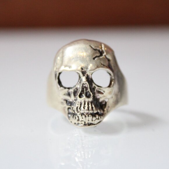 Heavy Skull Ring Silver 925 11.63g Gothic Biker Punk Size 10 Cracked Design - Picture 2 of 9